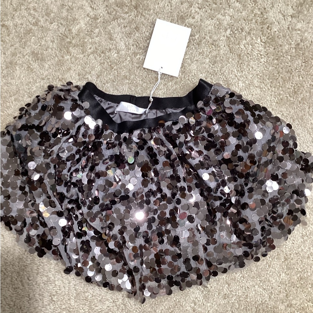 Sparkling Sequin Skater Skirt - Black and Silver